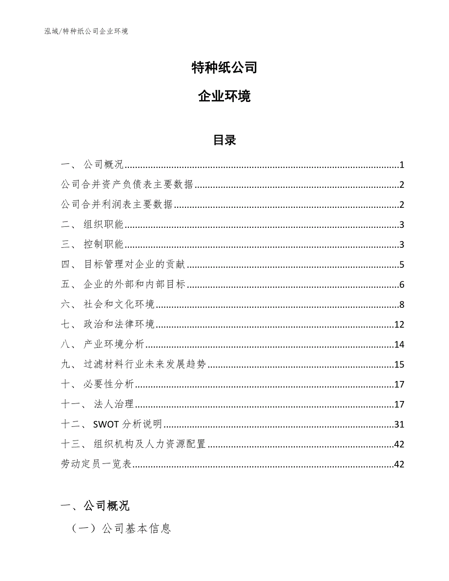 特种纸公司企业环境（范文）_第1页