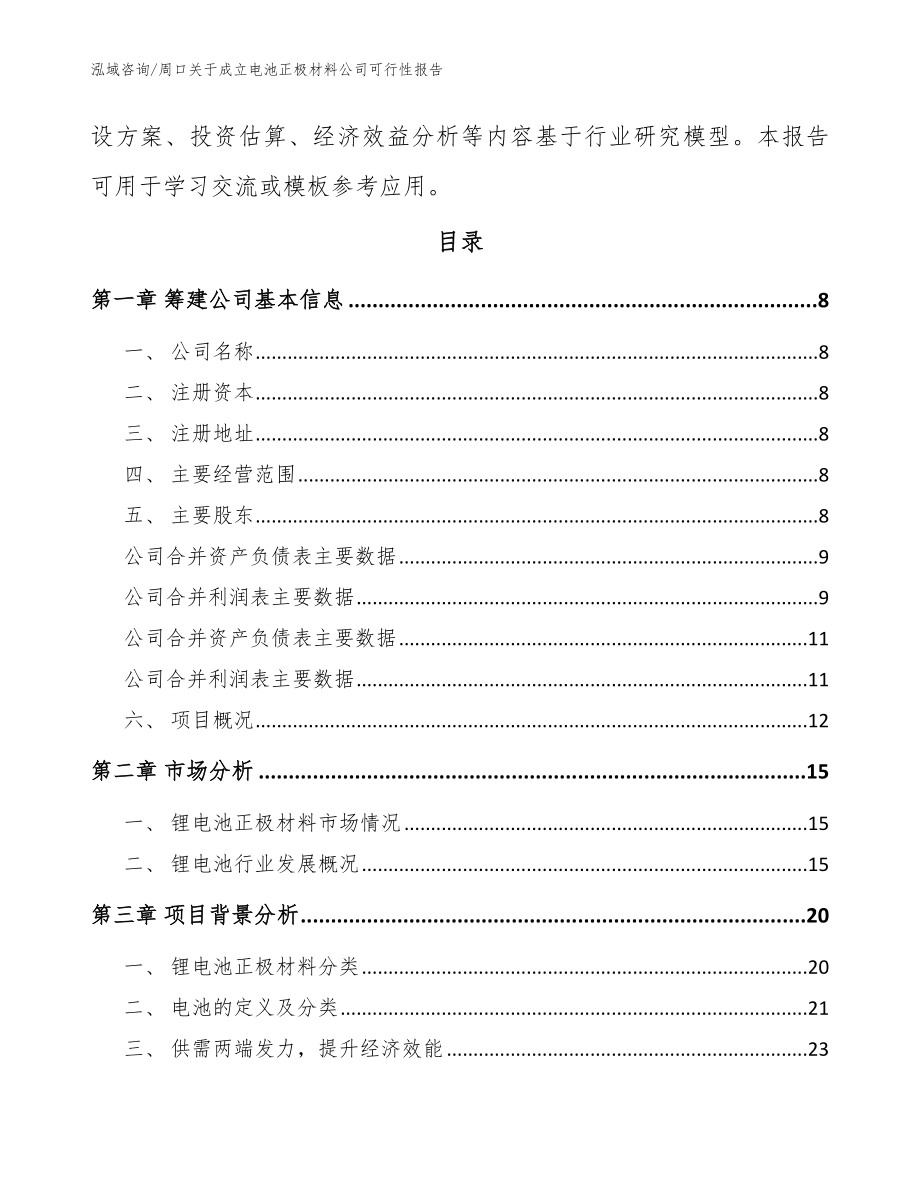 周口关于成立电池正极材料公司可行性报告（范文模板）_第3页