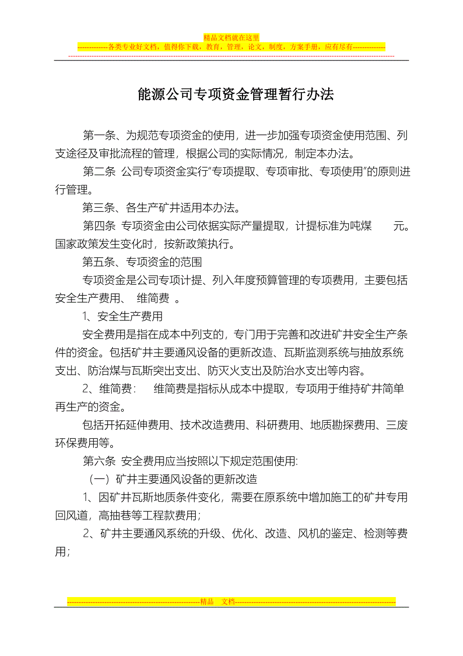 能源公司专项资金管理办法.doc_第1页