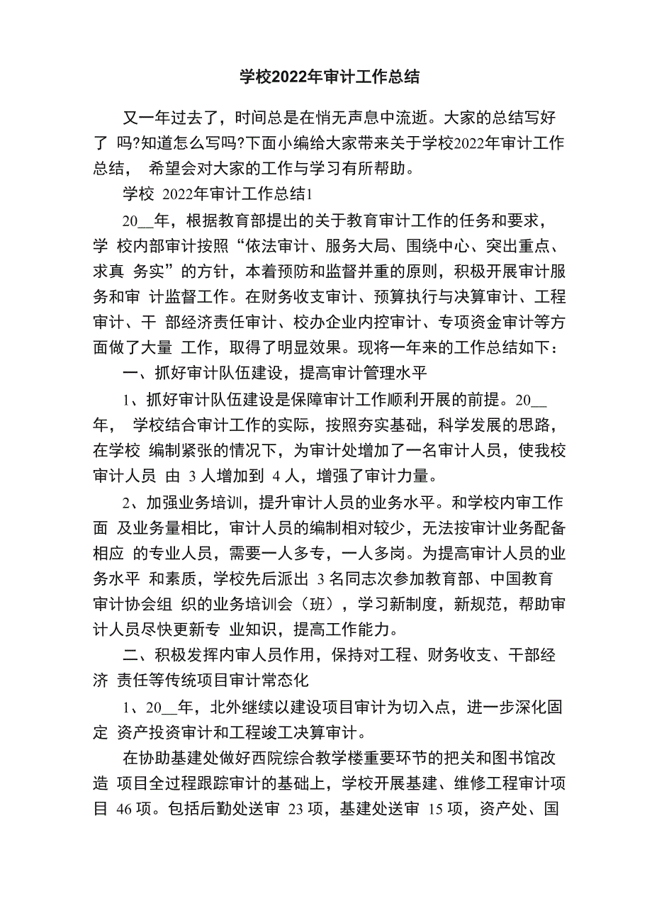 学校2022年审计工作总结_第1页