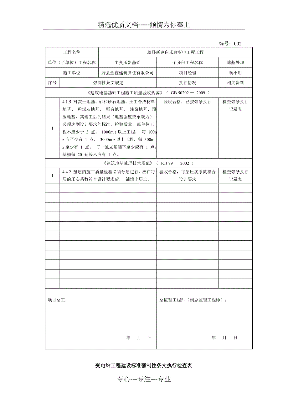 变电站工程建设标准强制性条文执行检查表(主变压器基础及构支架)_第2页