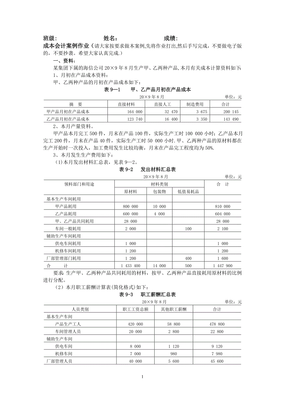 成本会计品种法案例_第1页