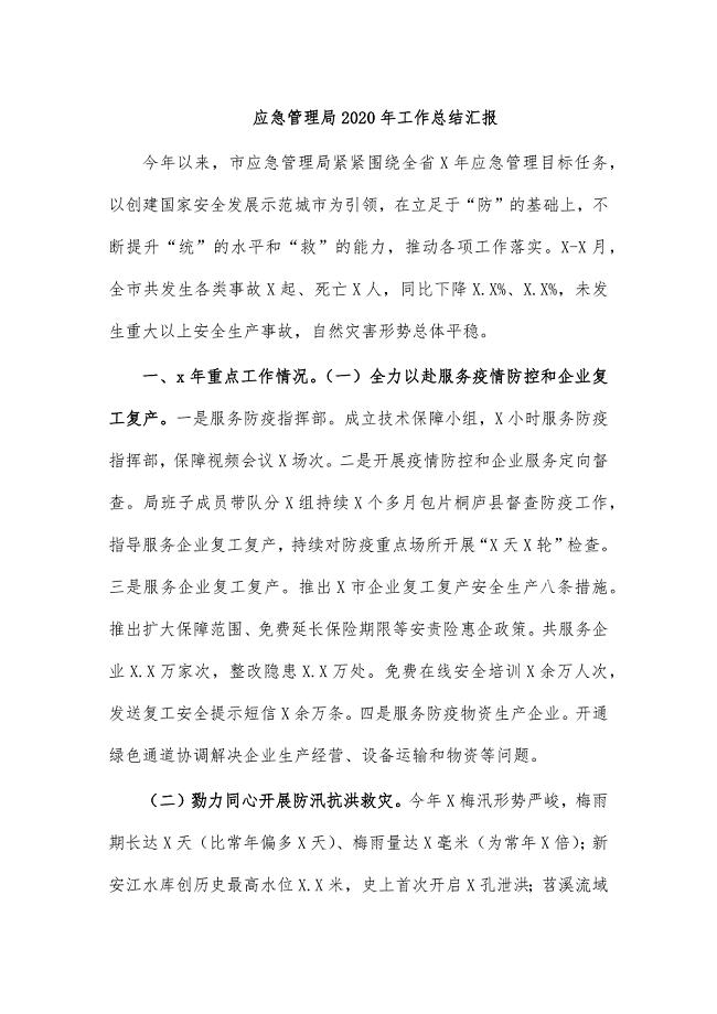 应急管理局2020年工作总结汇报