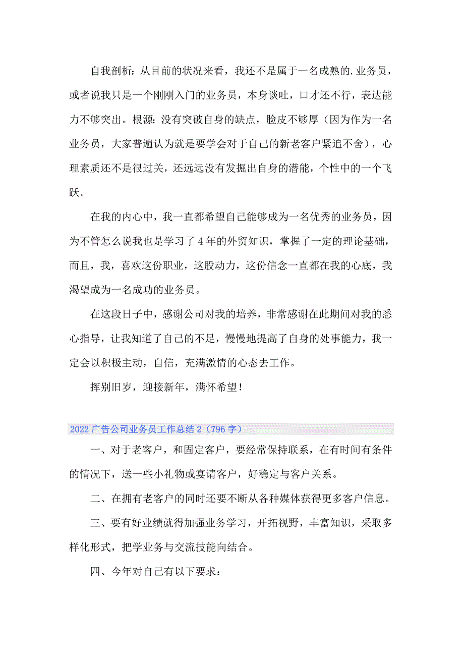 2022广告公司业务员工作总结_第2页