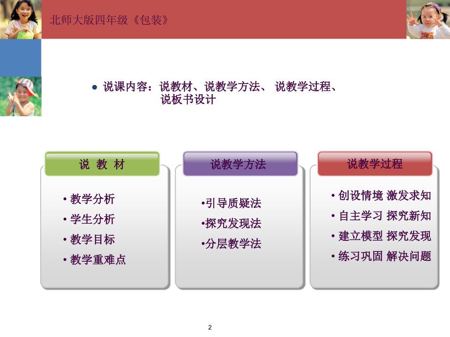 北师大版四年级数学包装说课ppt课件_第2页