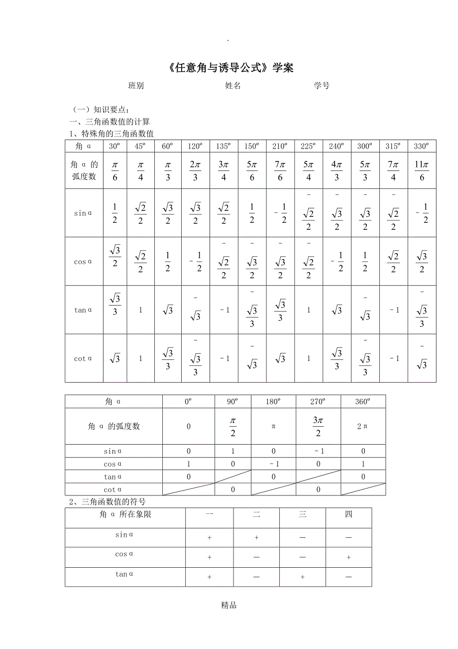 任意角与诱导公式标准版_第1页