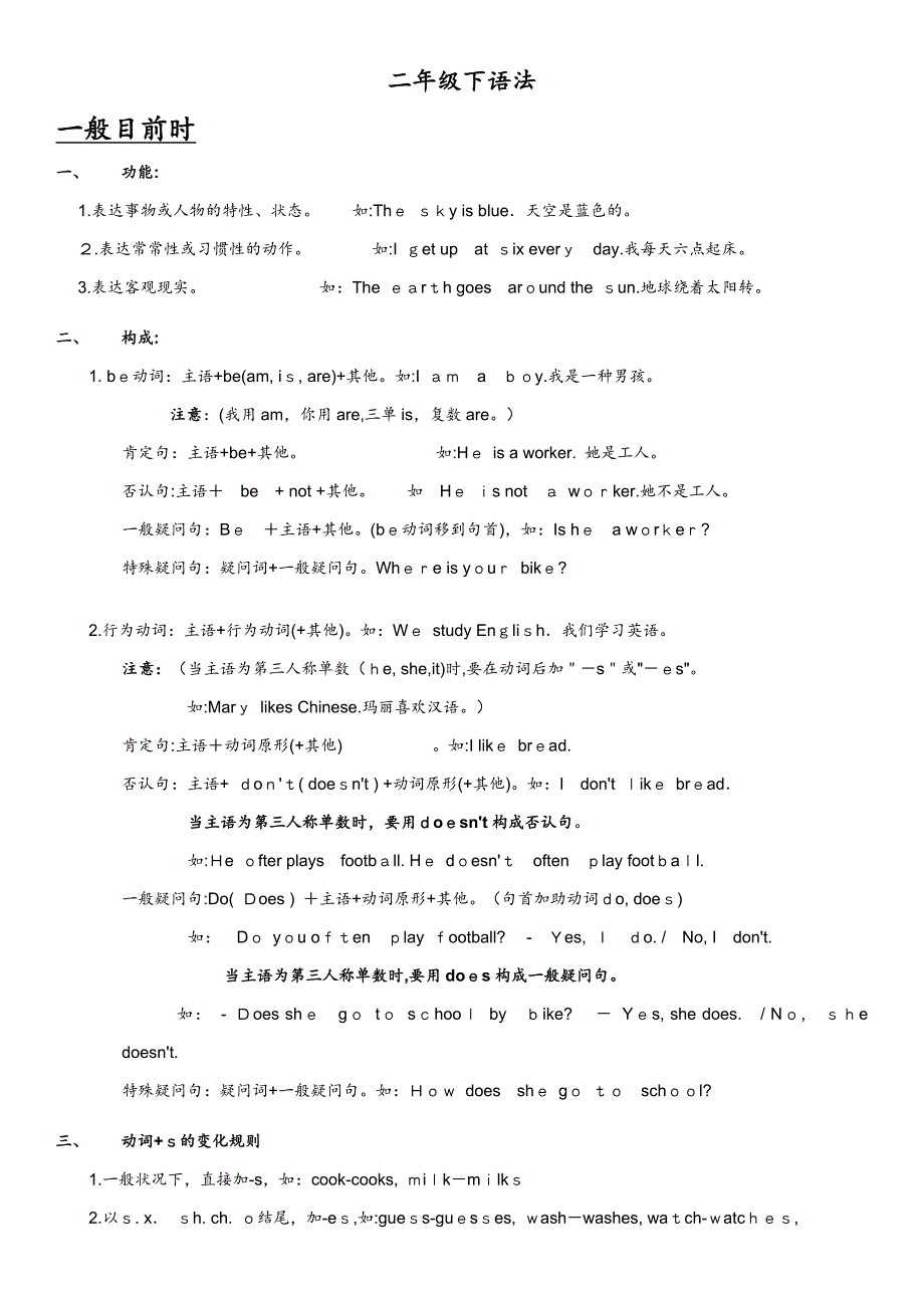 外研社一起小学二年级下语法总结及练习题_第1页