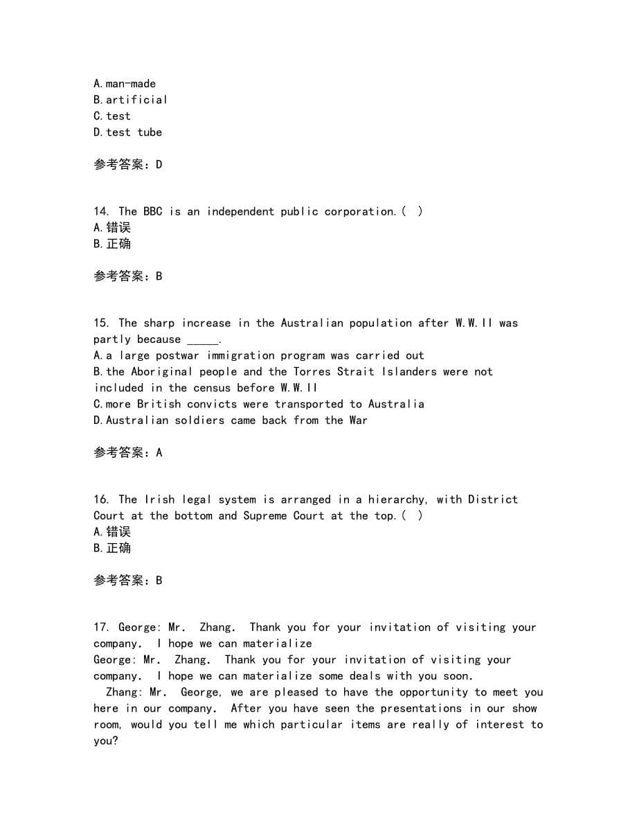 北京语言大学21秋《英语国家概况》在线作业三满分答案80_第5页