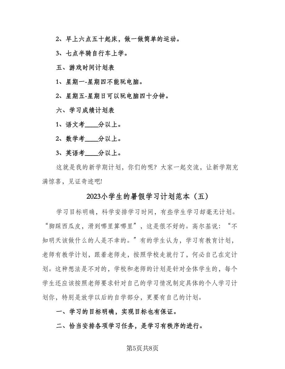 2023小学生的暑假学习计划范本（6篇）.doc_第5页