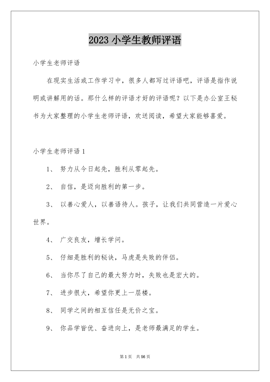 2023年小学生教师评语2范文.docx_第1页