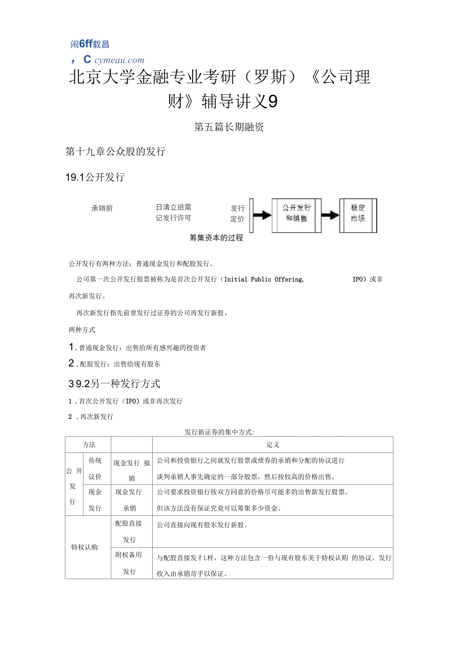 北京大学金融专业考研(罗斯)《公司理财》辅导讲义9_第1页