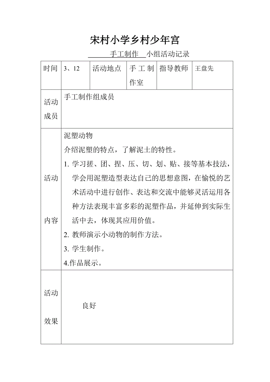 乡村少年宫手工兴趣小组活动记录表实用_第3页