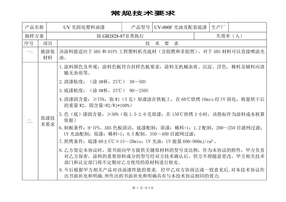 UV光固化油漆技术要求-修订版.doc_第1页