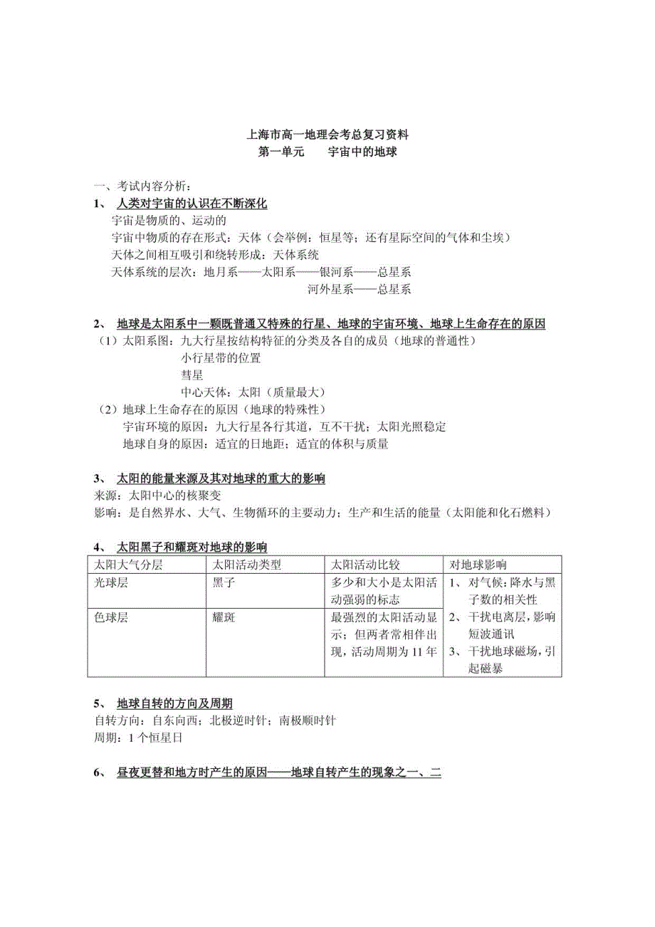 上海市高一地理会考复习资料_第1页