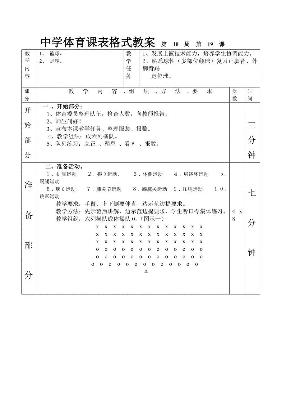 中学体育课表格式教案第10周第19课.doc_第1页