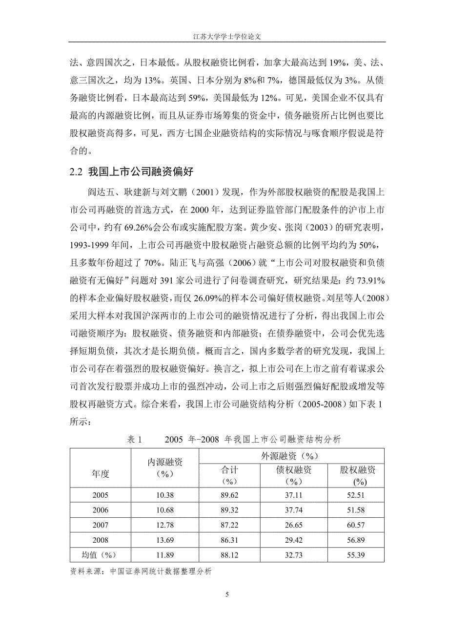 毕业论文设计我国上市公司融资偏好问题研究_第5页