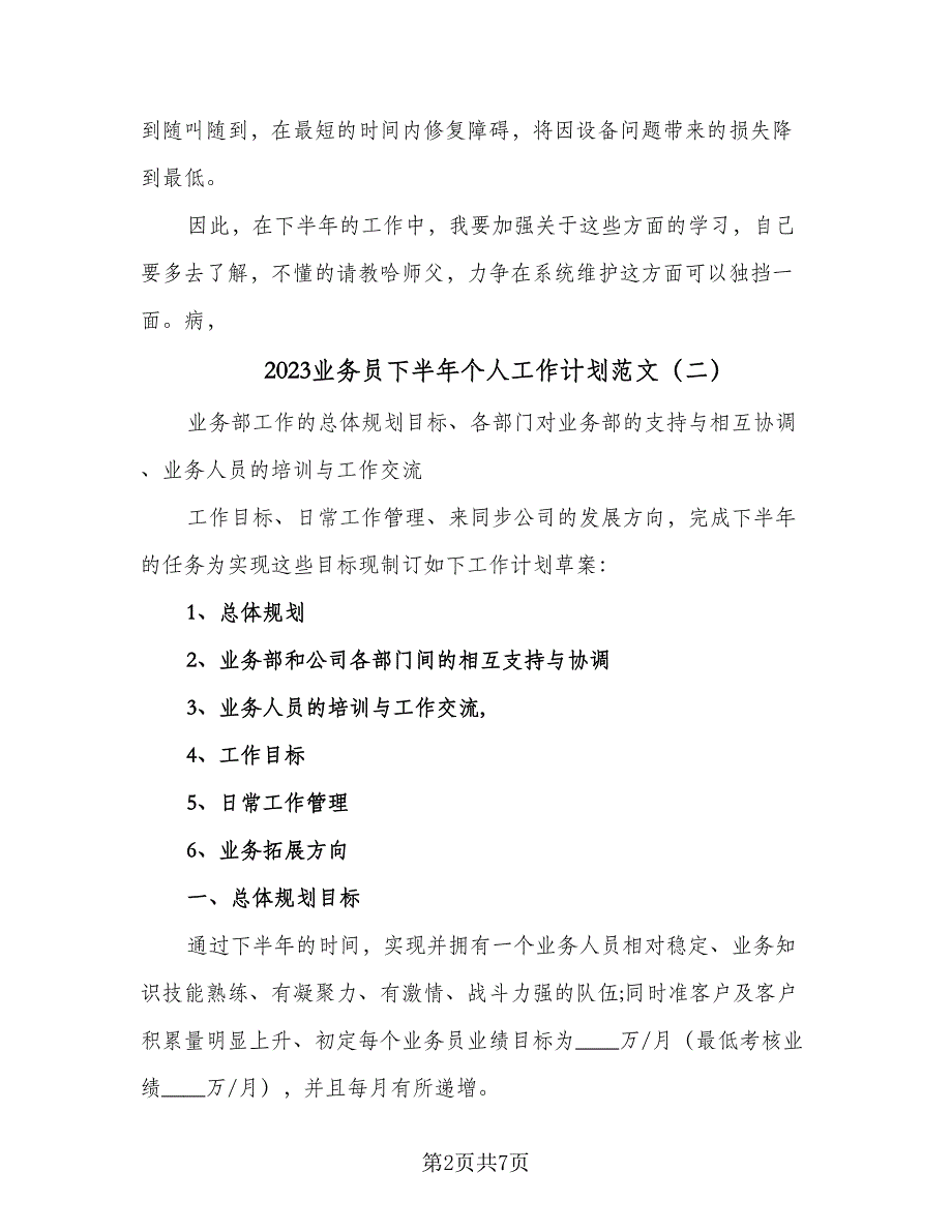 2023业务员下半年个人工作计划范文（四篇）.doc_第2页