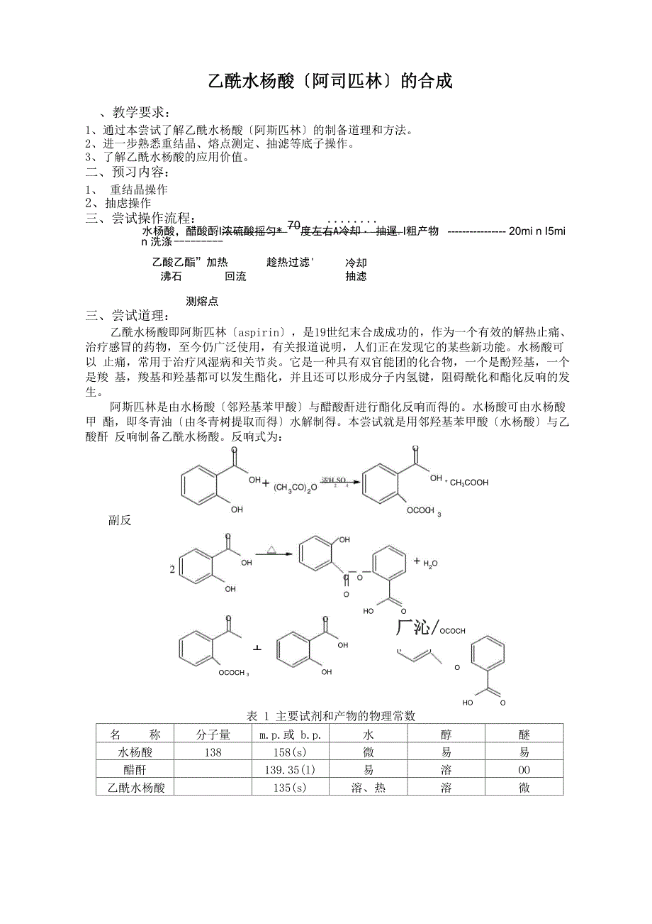 乙酰水杨酸(阿司匹林)的合成_第1页