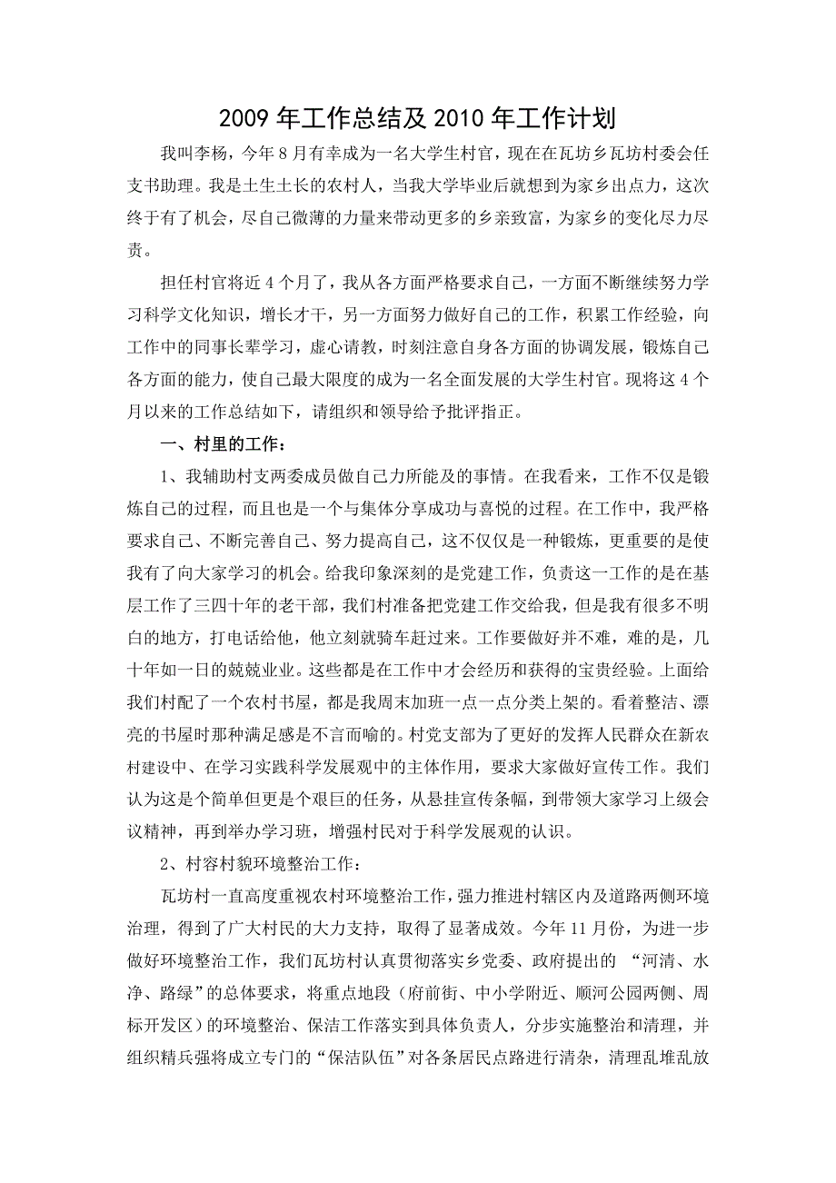 大学生村官的工作总结及下一步计划_第1页