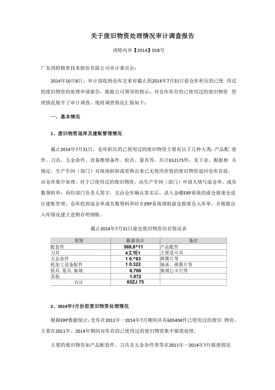 废旧物资处理情况审计调查报告_第1页