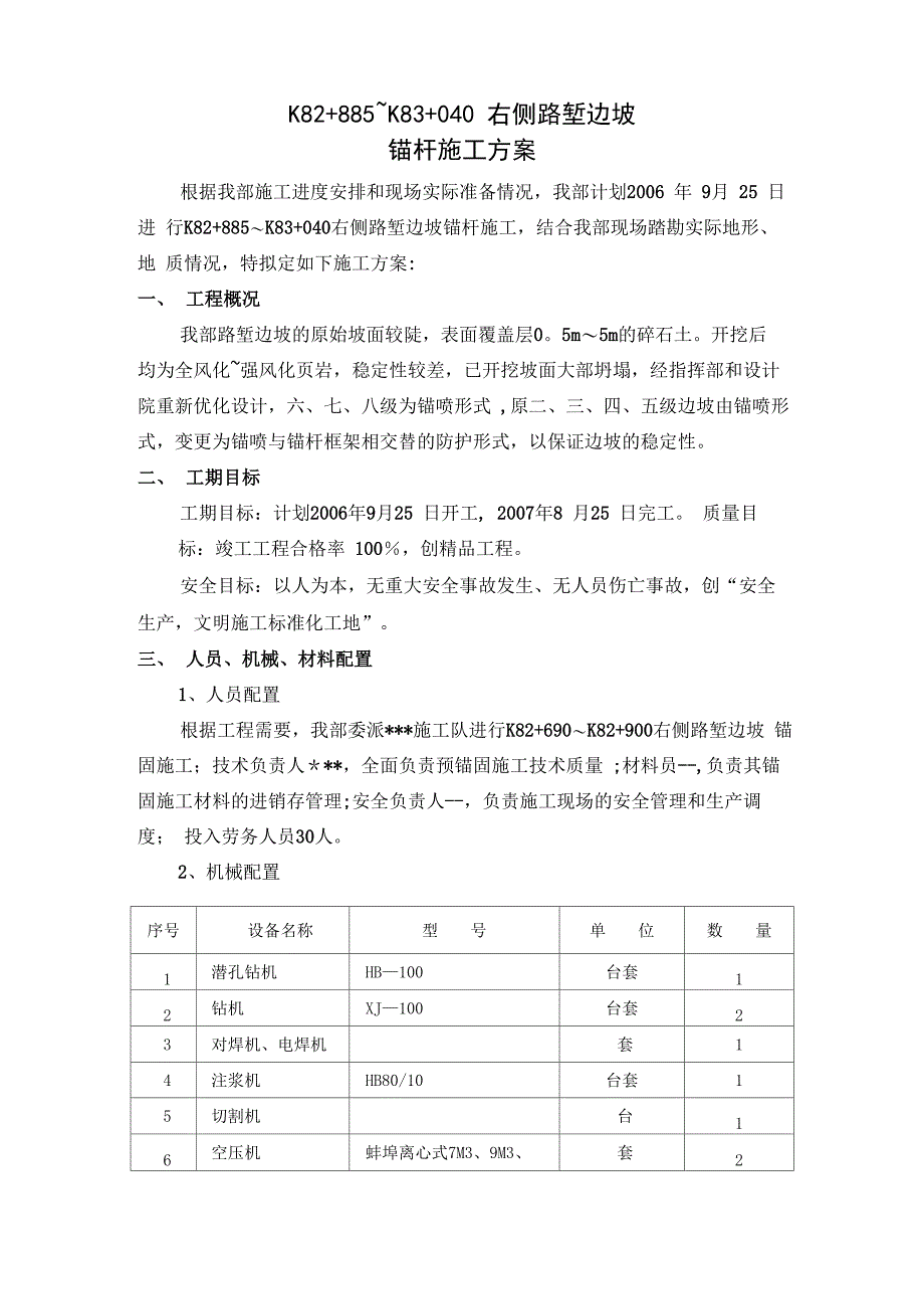 高速公路高边坡锚杆施工方案_第1页