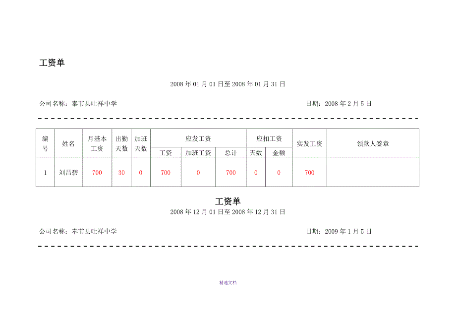 工资单模板(样本)_第1页