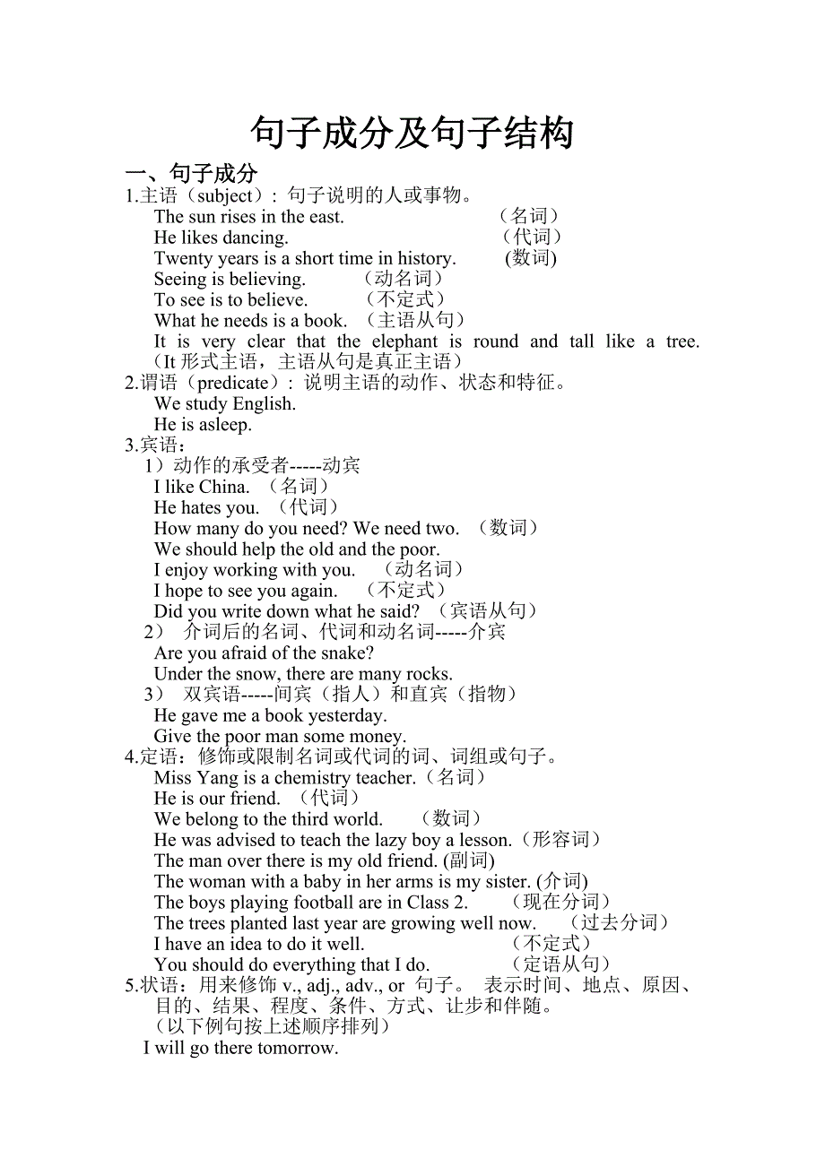 句子成分及句子结构_第1页