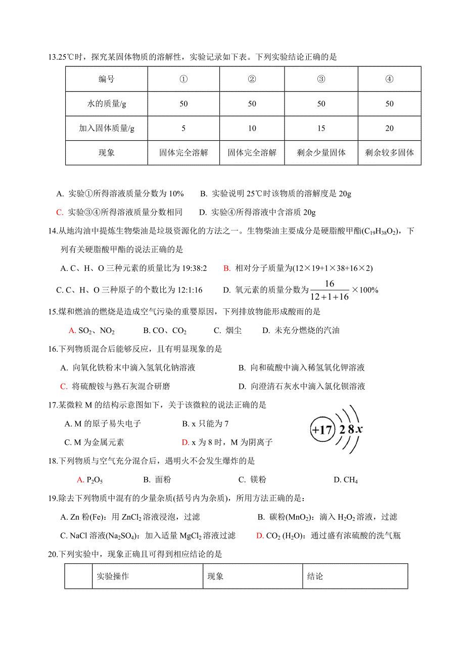 2019年广州市中考化学试题与答案_第3页