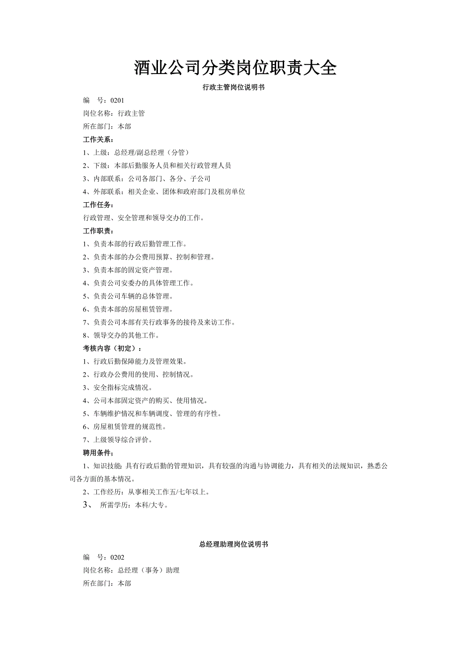 酒业公司岗位职责分类大全.doc_第1页