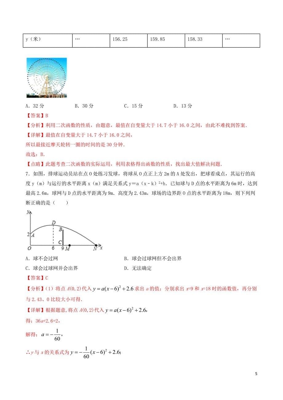 备战2020年中考数学十大题型专练卷 题型04 二次函数的实际应用题（含解析）_第5页