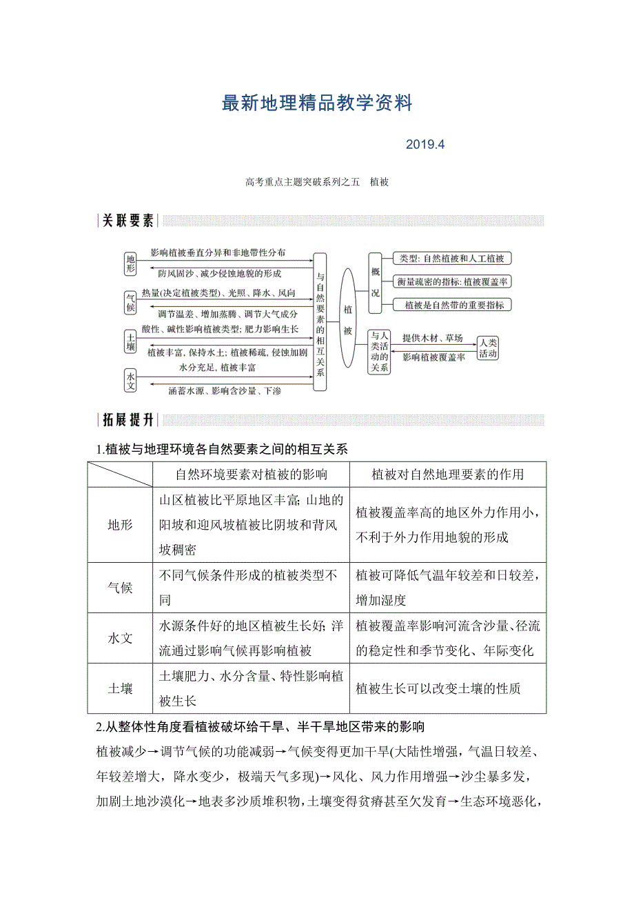 最新地理创新设计二轮专题复习全国通用文档：高考重点主题突破系列之五 Word版含答案_第1页