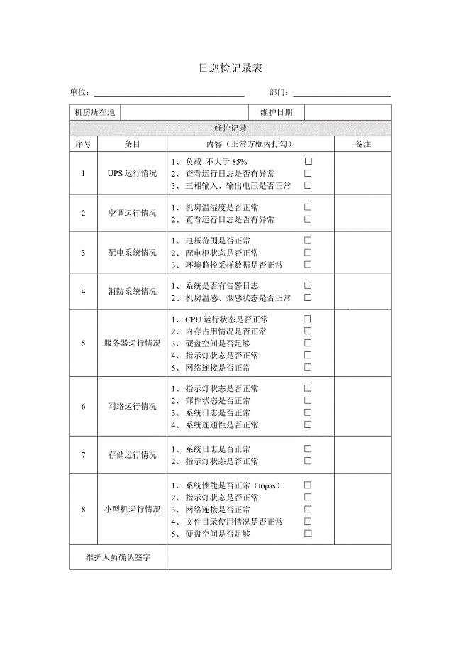 机房日巡检记录表