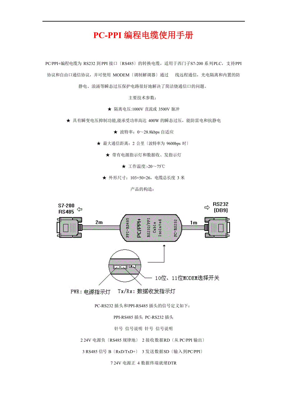常用PLC编程电缆使用手册_第1页