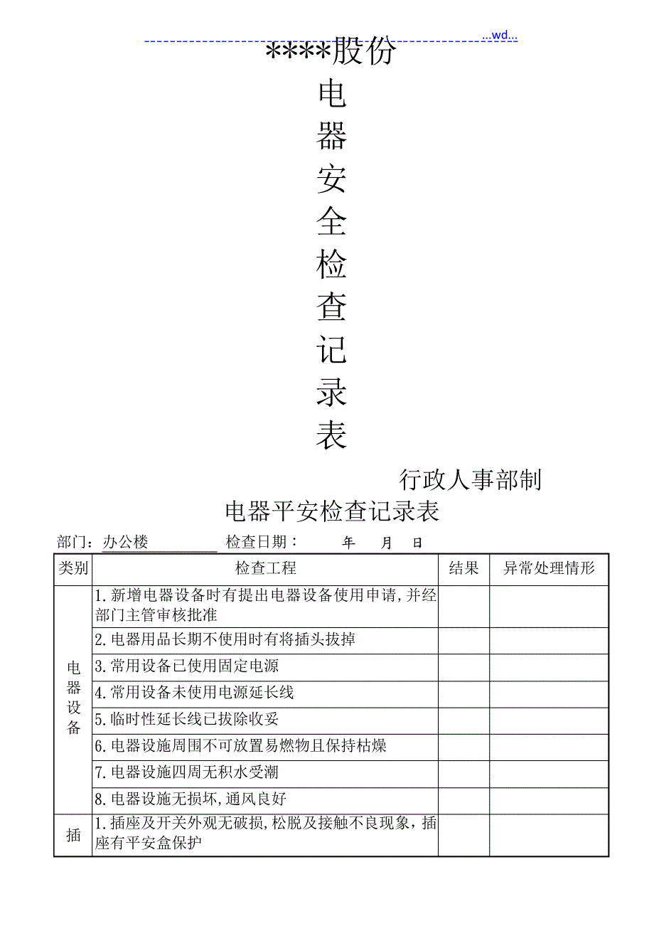 消防电器安全检查记录文本表_第1页