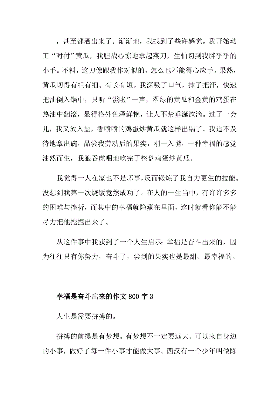 幸福是奋斗出来的作文800字_第4页