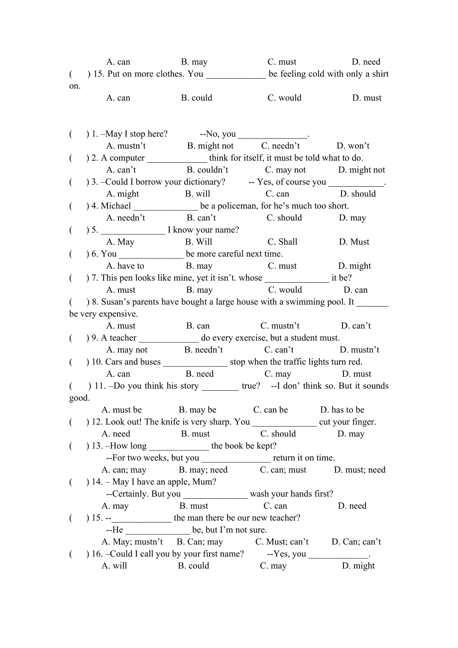 情态动词专练_第2页