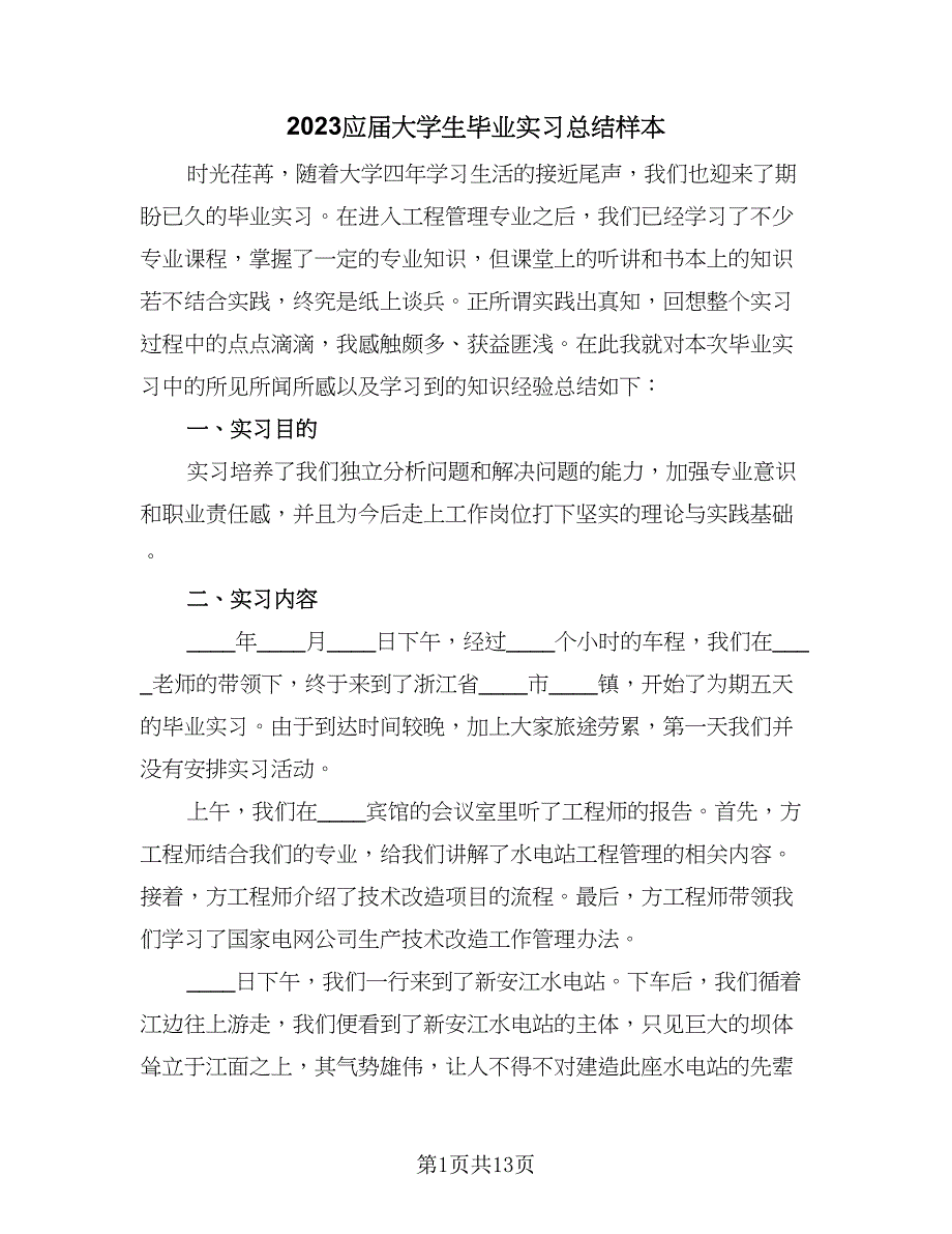 2023应届大学生毕业实习总结样本（4篇）.doc_第1页