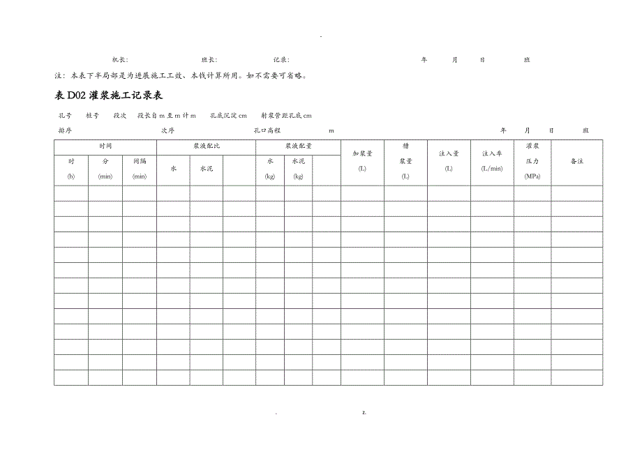 灌浆工程施工建筑施工记录和成果图表_第3页