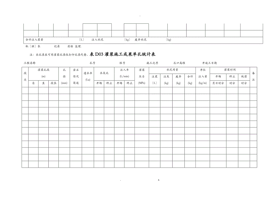灌浆工程施工建筑施工记录和成果图表_第4页