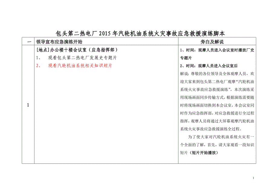 包头二电厂汽轮机油系统火灾应急演练脚本(消防修改后.5.7版).doc_第1页