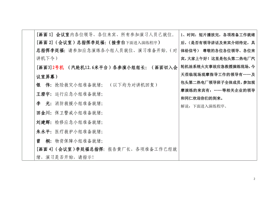 包头二电厂汽轮机油系统火灾应急演练脚本(消防修改后.5.7版).doc_第2页