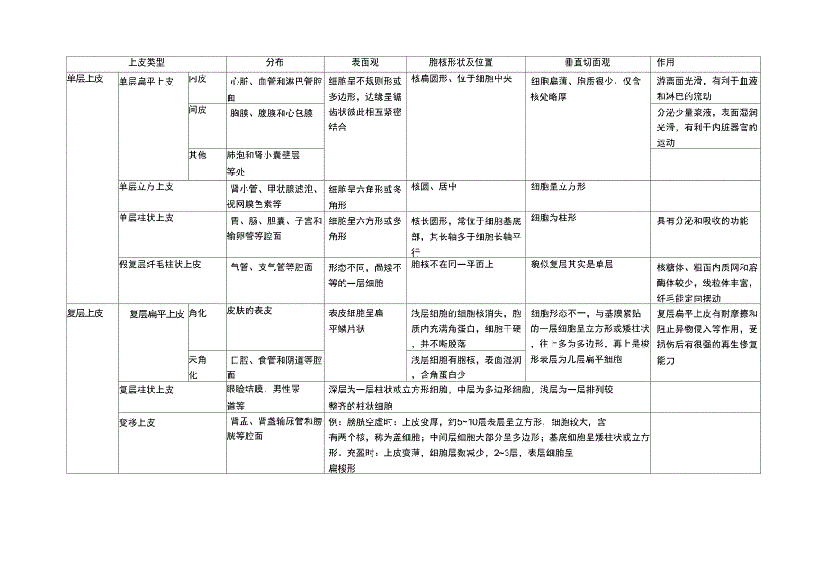 各种上皮组织比较_第1页