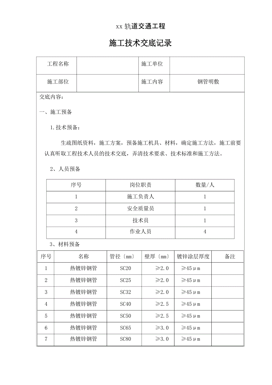 明配热镀锌钢管敷设技术交底_第1页