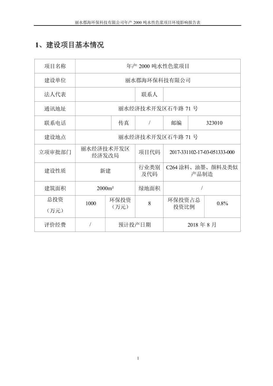 丽水郡海环保科技有限公司年产 2000 吨水性色浆项目环境影响报告表.docx_第5页