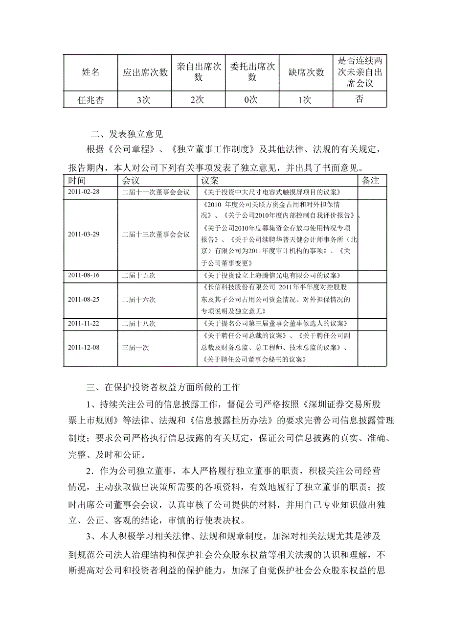 长信科技：独立董事述职报告（任兆杏）_第2页