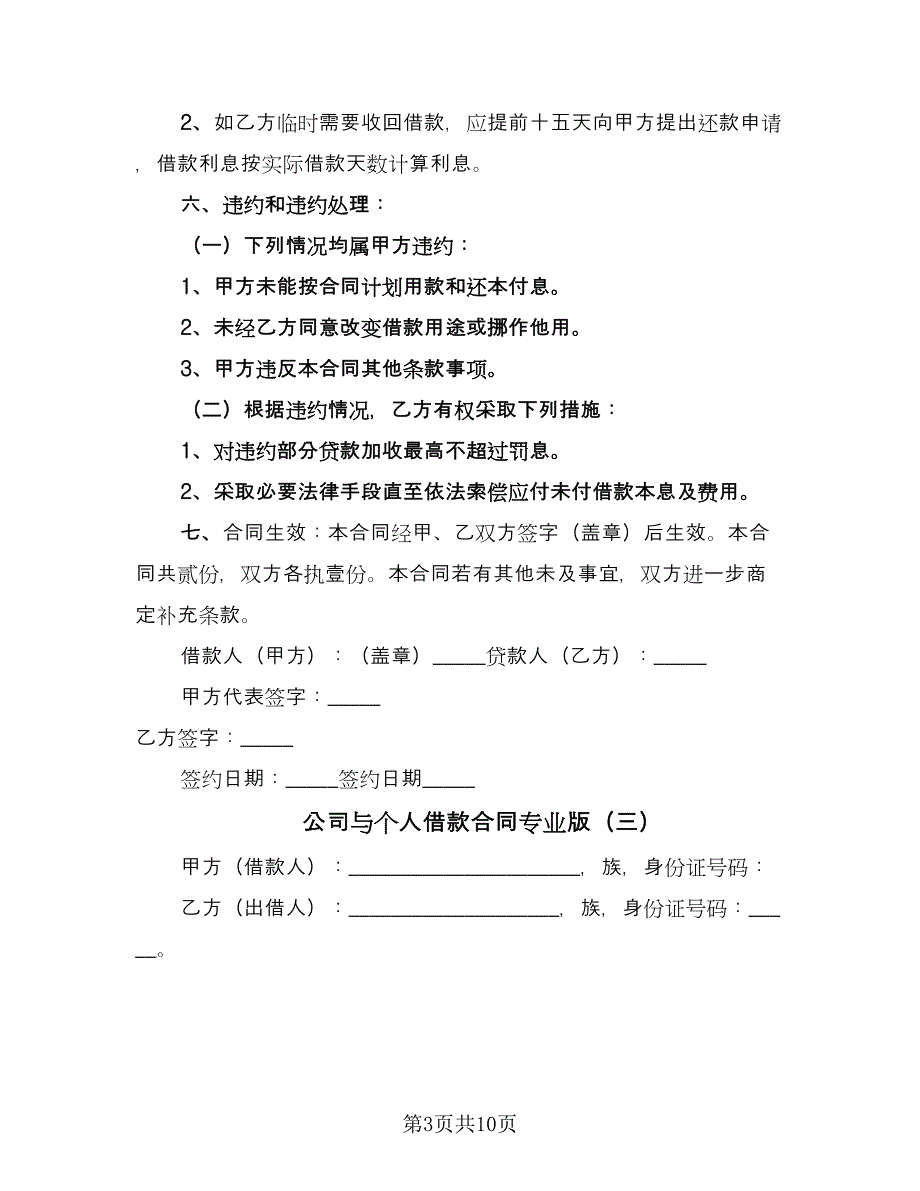 公司与个人借款合同专业版（5篇）_第3页