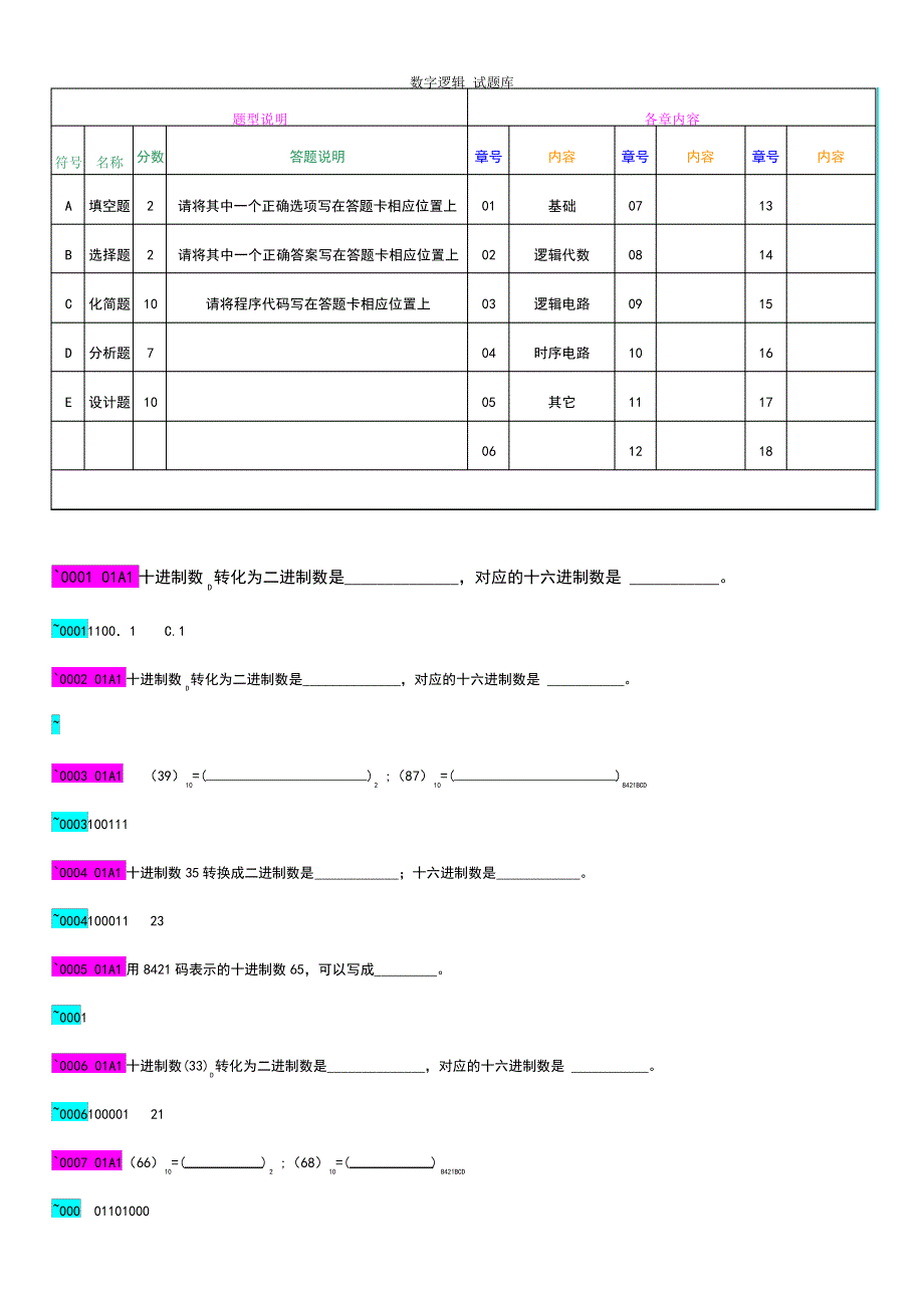 数字逻辑题库_第1页