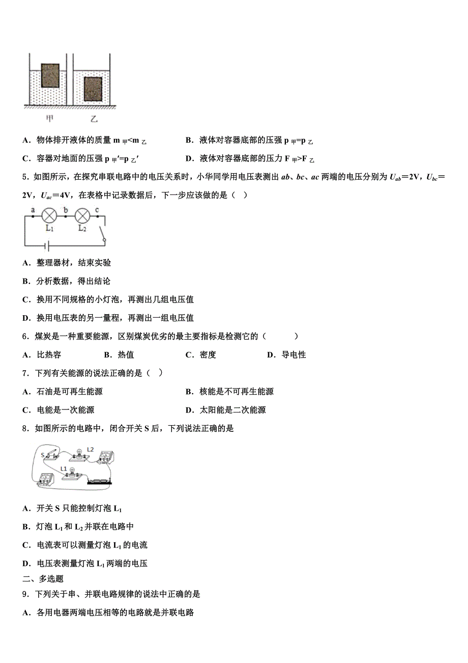 2023学年江苏省无锡市江阴市南菁高级中学物理九上期末达标检测试题含解析.doc_第2页