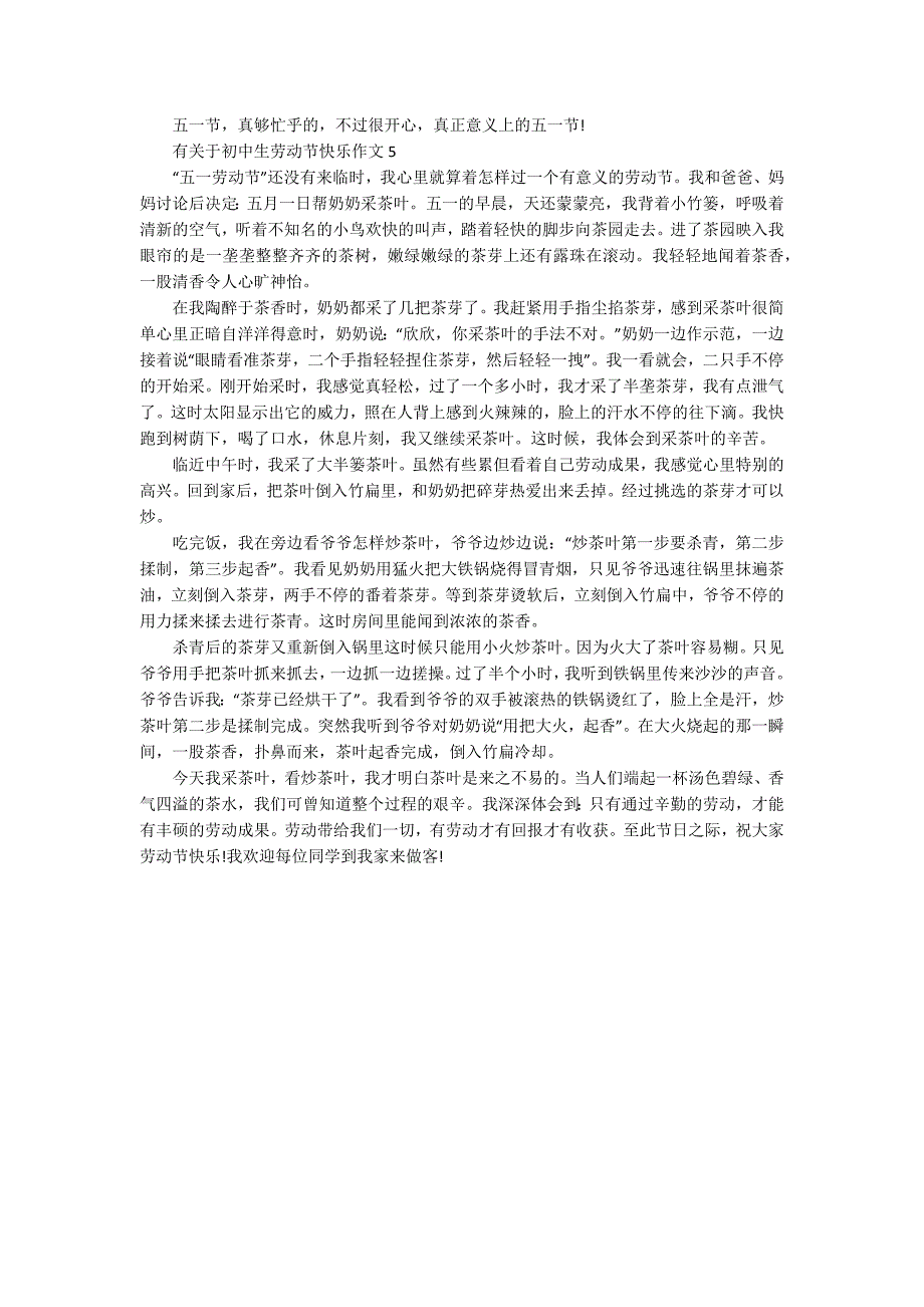 有关于初中生劳动节快乐作文_第4页