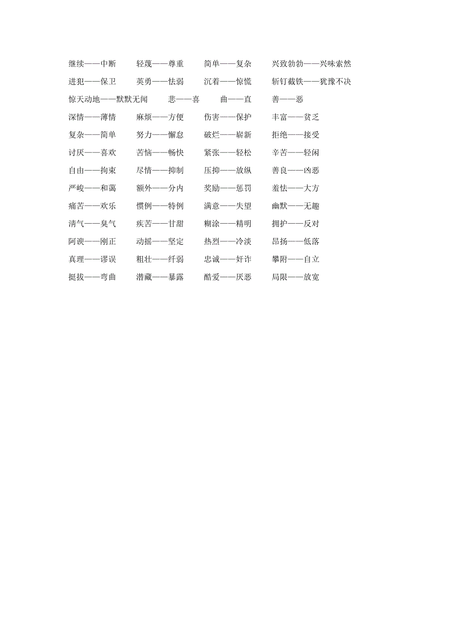 北师大版小学六年级语文反义词汇总_第2页